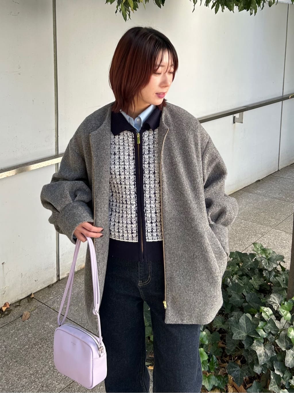RINAさんの「OPAQUE.CLIP｜ツイードライクZIPニットカーディガン」を使ったコーディネート