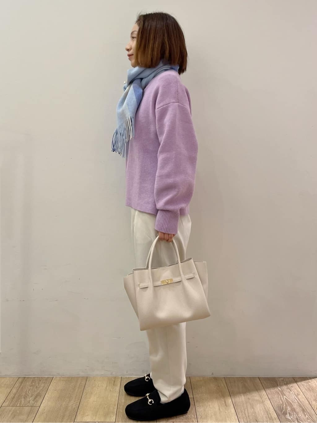 kcさんの「OPAQUE.CLIP｜モックネックボクシーラメニット【洗濯機OK】《7col》」を使ったコーディネート