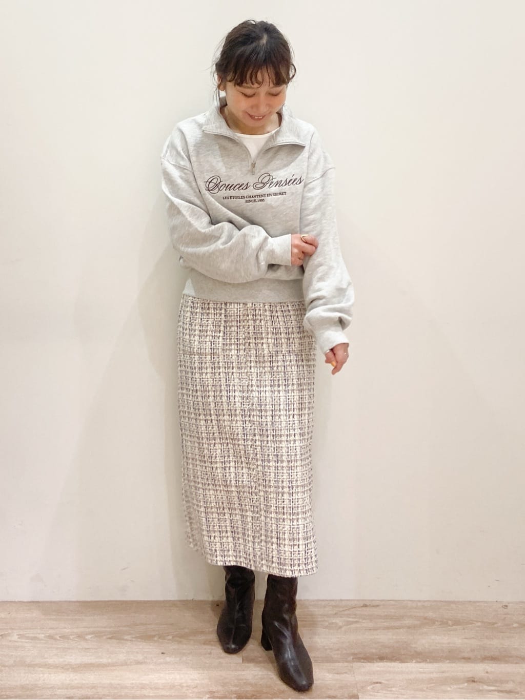 risayanさんの「OPAQUE.CLIP｜ハーフZIPロゴ刺繍裏毛【洗濯機OK】」を使ったコーディネート