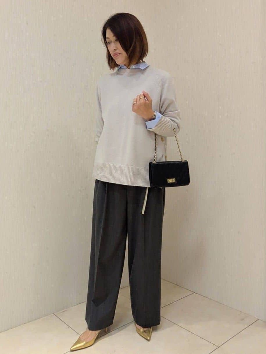 u-macoさんの「UNTITLED｜【重ね着もおすすめ/洗える】ウールカシミヤ クルーネックニット」を使ったコーディネート