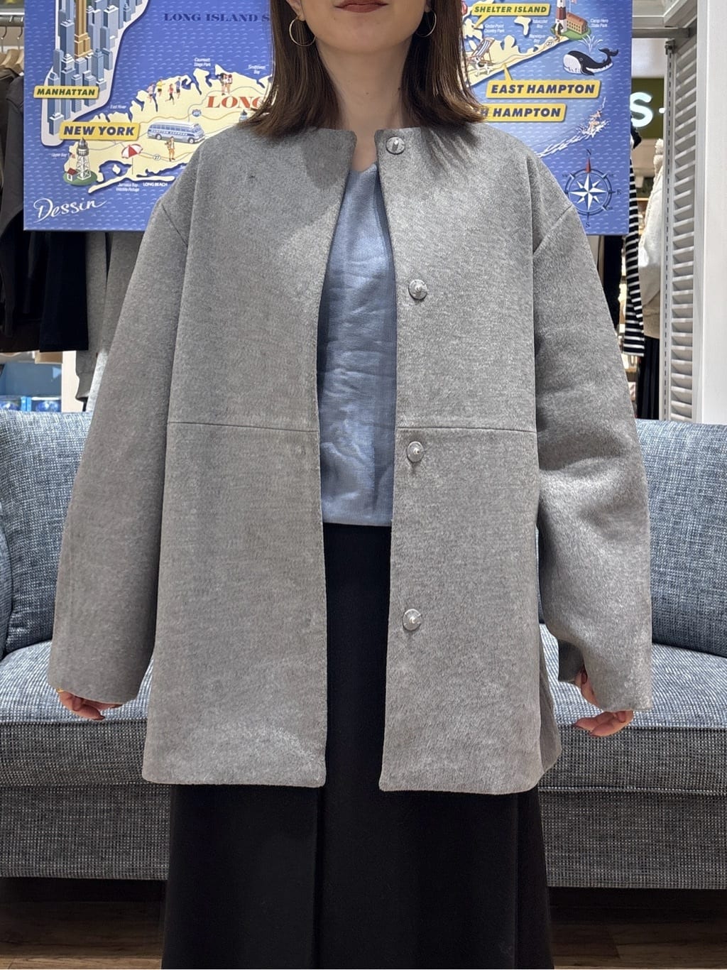 risaさんの「Dessin｜ウール混クルーネックコート」を使ったコーディネート