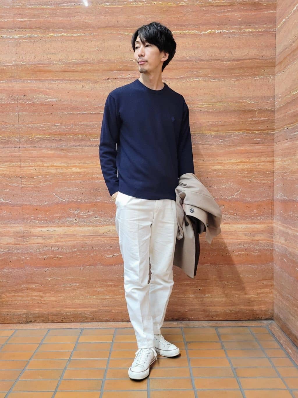 piroyaさんの「TAKEO KIKUCHI｜【ウールカシミヤブレンド】ビーバー調 スタンドカラー コート」を使ったコーディネート