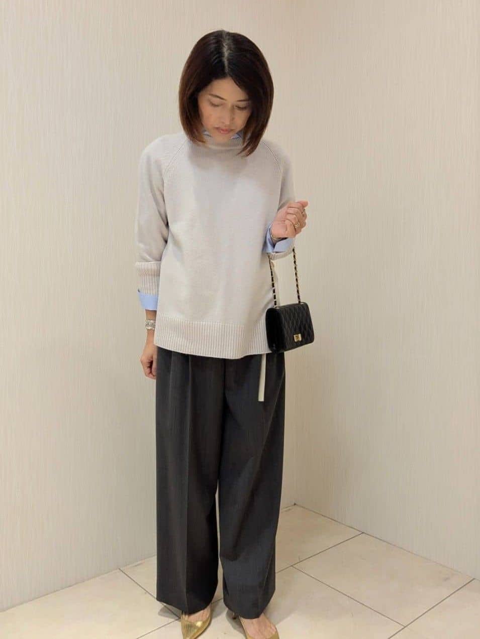 u-macoさんの「UNTITLED｜【重ね着もおすすめ/洗える】ウールカシミヤ クルーネックニット」を使ったコーディネート