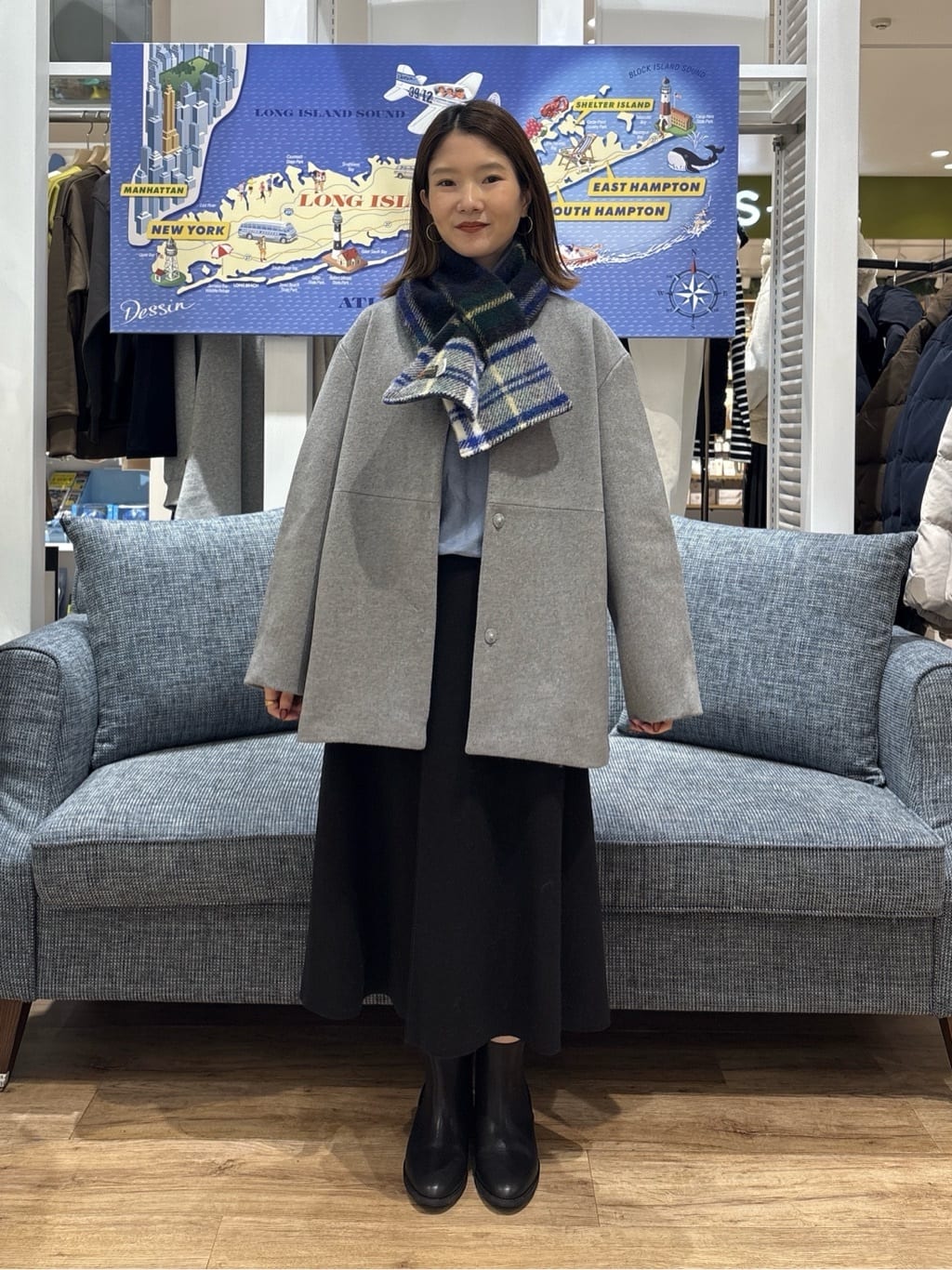 risaさんの「Dessin｜ウール混クルーネックコート」を使ったコーディネート