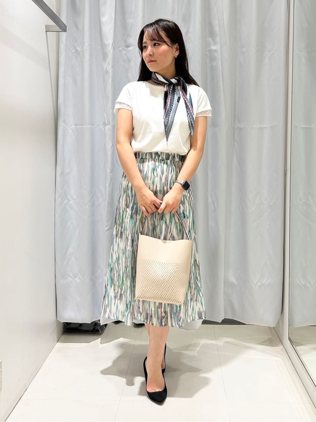 ももさんの「COUP DE CHANCE｜【手洗い可／日本製】プリント柄スカート」を使ったコーディネート