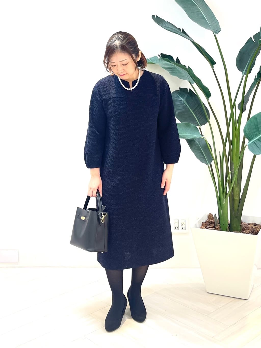 Tomoさんの「UNTITLED｜【洗える/ストレッチ】ツイードジャージワンピース」を使ったコーディネート