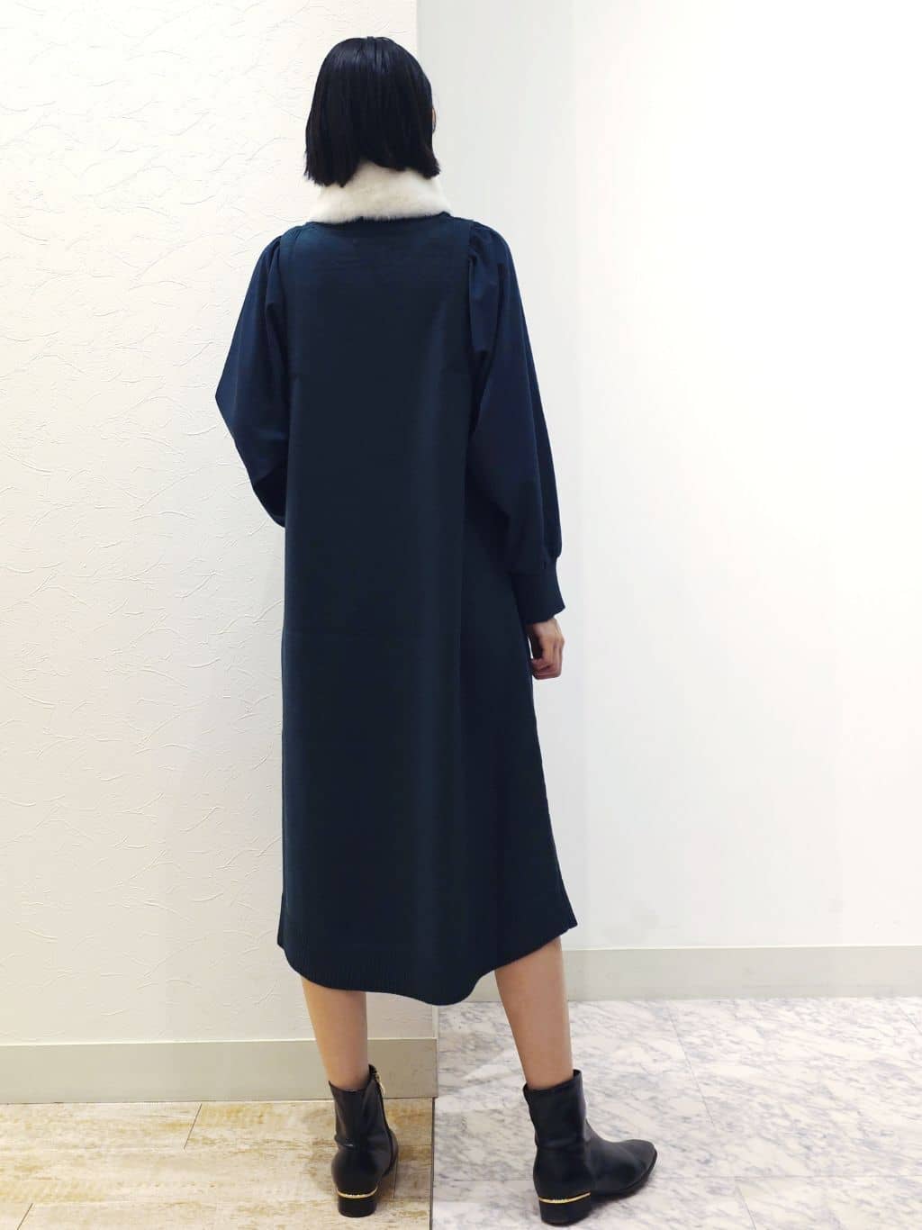 ケイさんの「grove｜一枚で華やぐ、袖布帛ケーブルニットワンピース」を使ったコーディネート
