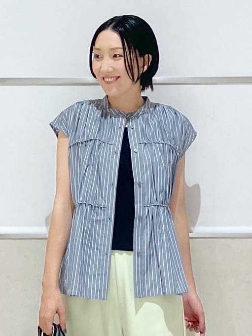 eriko さんの「Dessin｜【洗える】ストライプ柄ギャザーブラウス」を使ったコーディネート