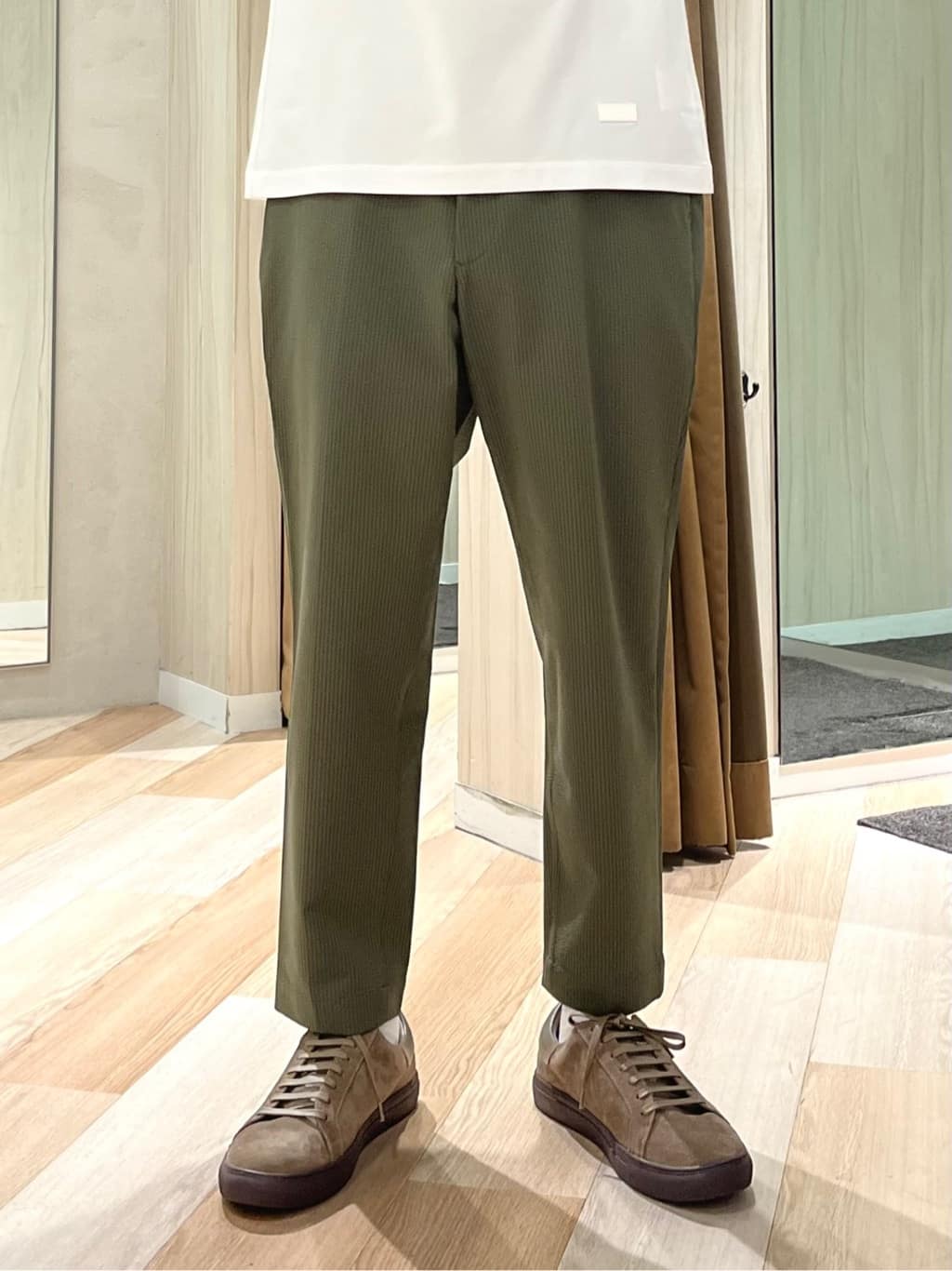 URAさんの「TAKEO KIKUCHI｜【COOL CITY WEAR】ストライプジャージ ボタンダウンシャツ /接触冷感」を使ったコーディネート