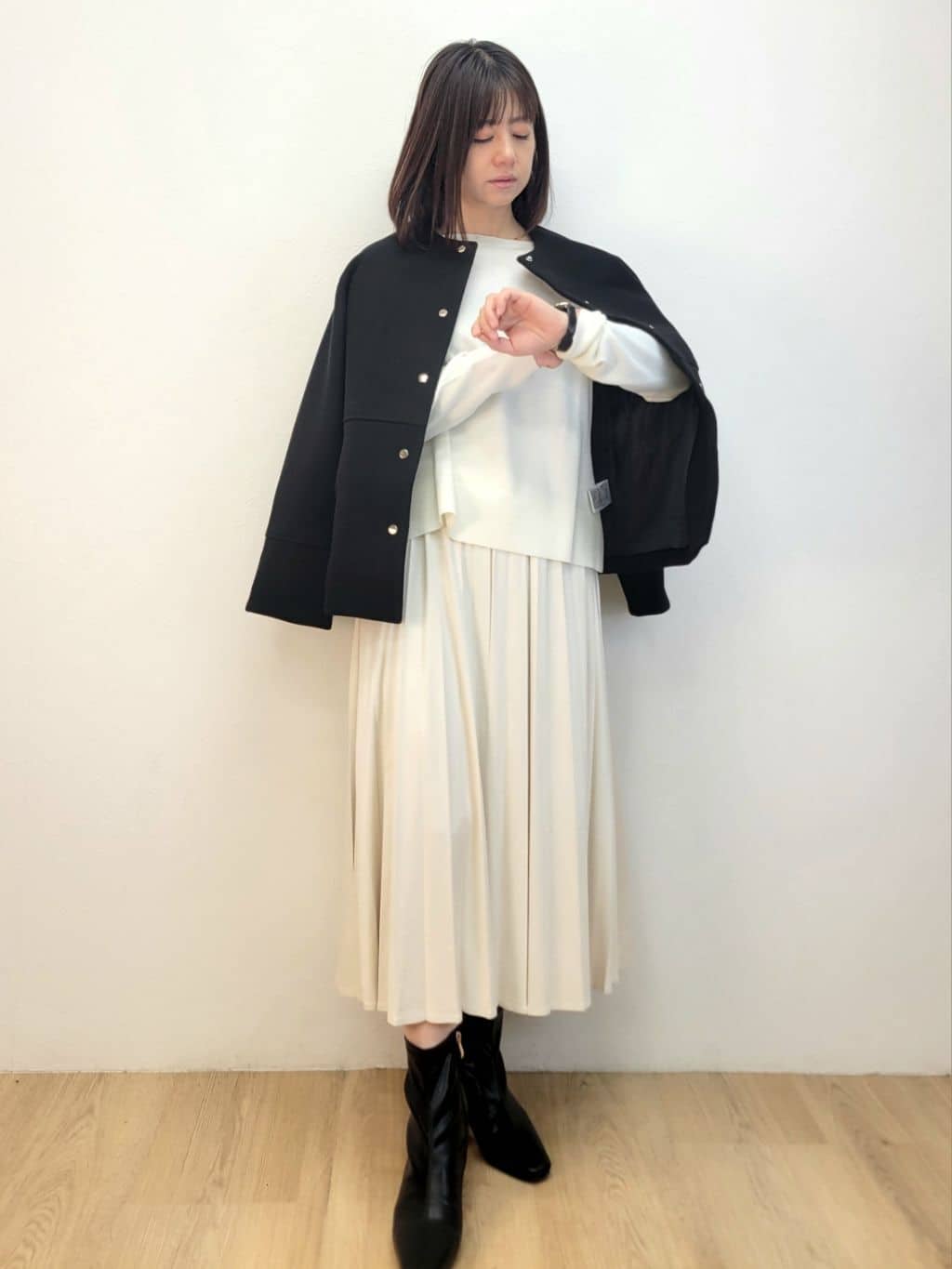 LISAさんの「OPAQUE.CLIP｜ウールライクメルトンノーカラーコート【洗濯機洗い可】」を使ったコーディネート