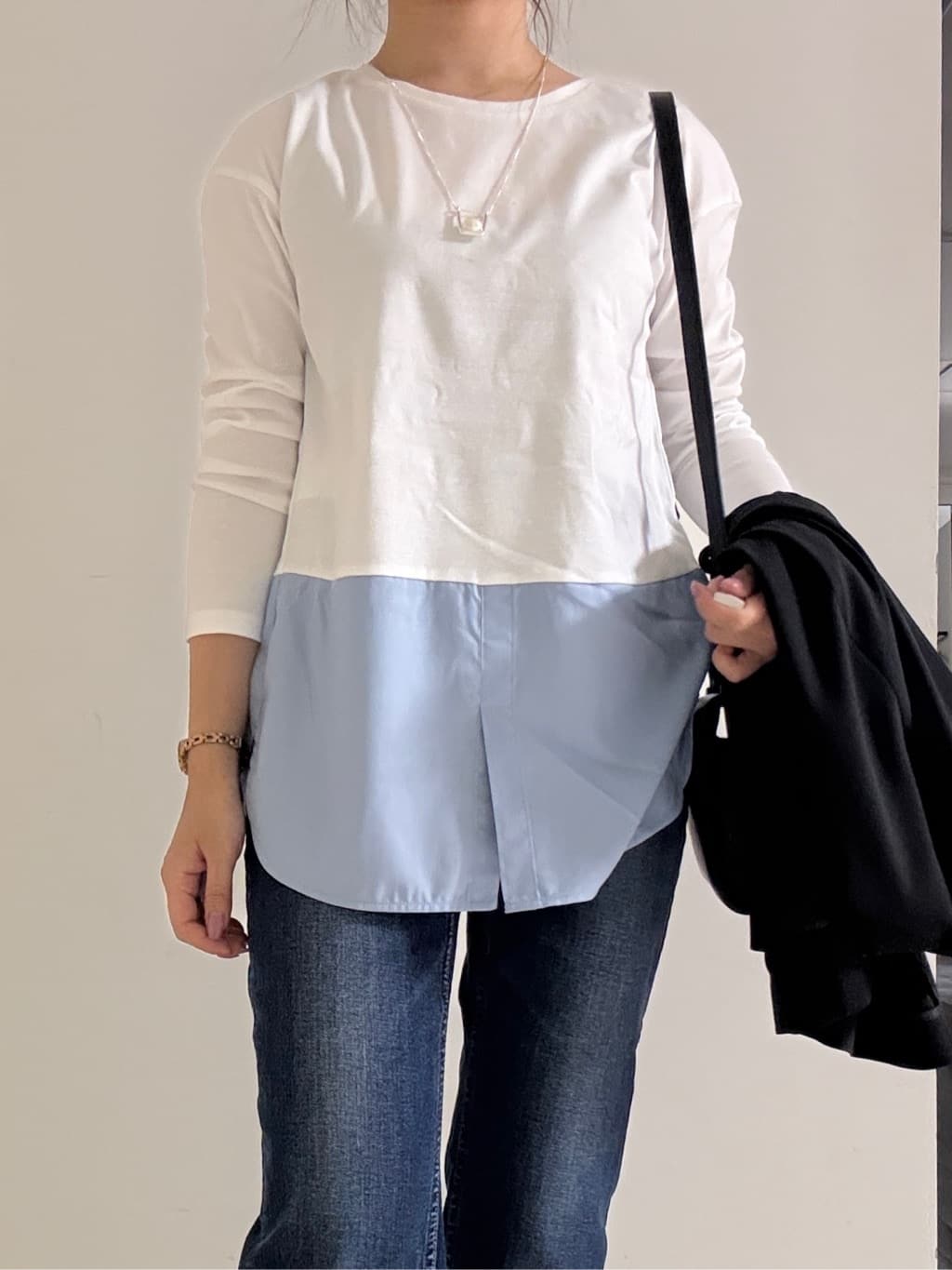 kahoさんの「INDIVI｜【コットン】シャツ切り替えカットソー」を使ったコーディネート