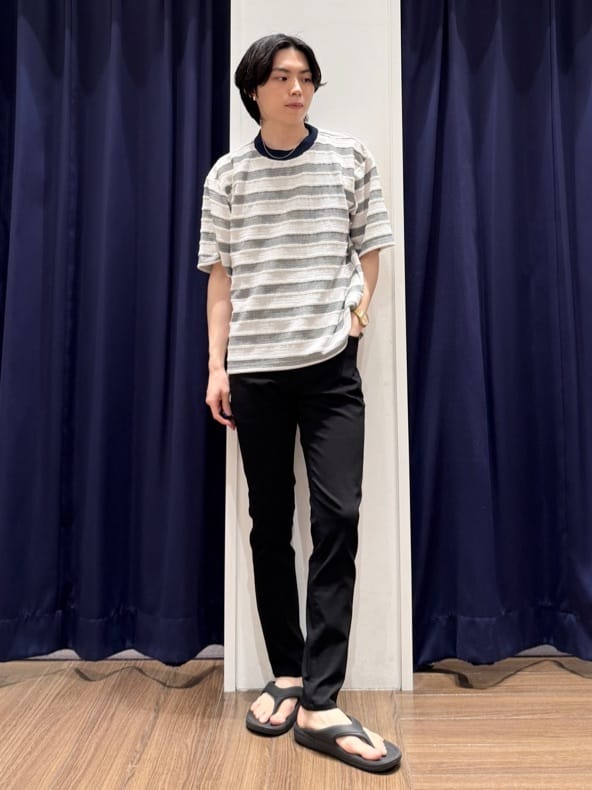 Tightさんの「THE SHOP TK｜変形ボーダー半袖Tシャツ【洗濯機OK】」を使ったコーディネート