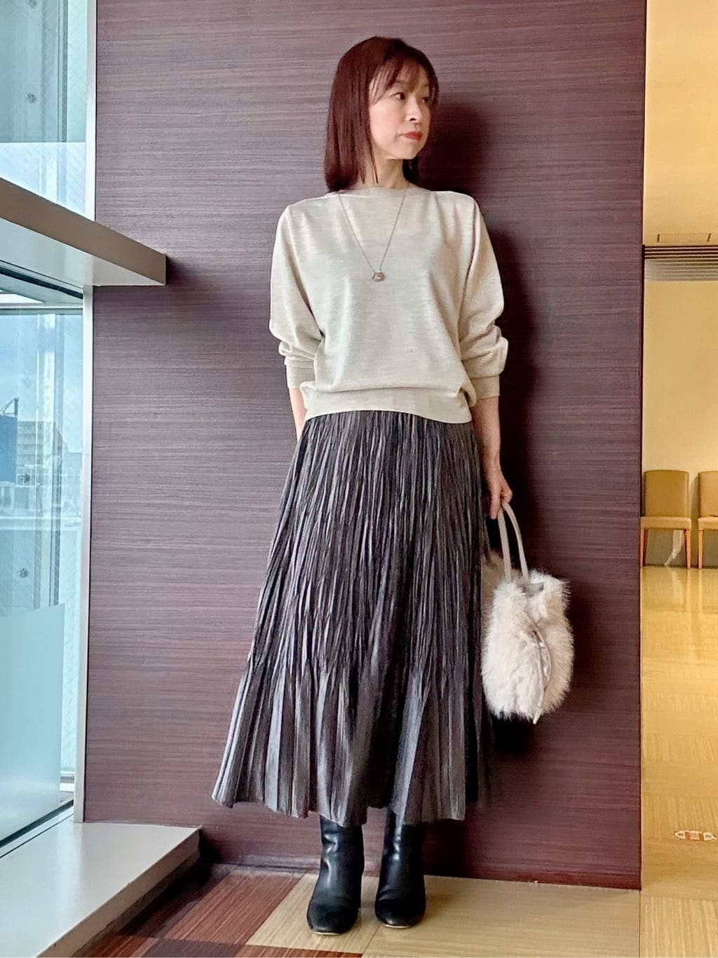anaさんの「UNTITLED｜【アンサンブル可/洗える】シルクウールカシミヤ ドルマンスリーブニット」を使ったコーディネート