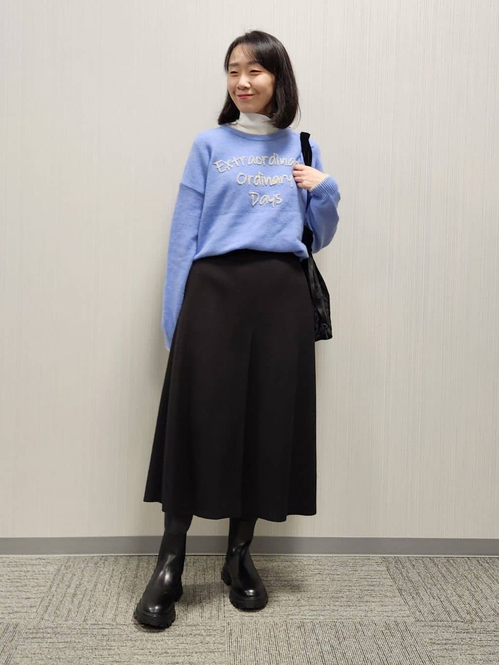 naraさんの「Dessin｜【洗える】ペイント風刺繍入り配色ラインニット」を使ったコーディネート