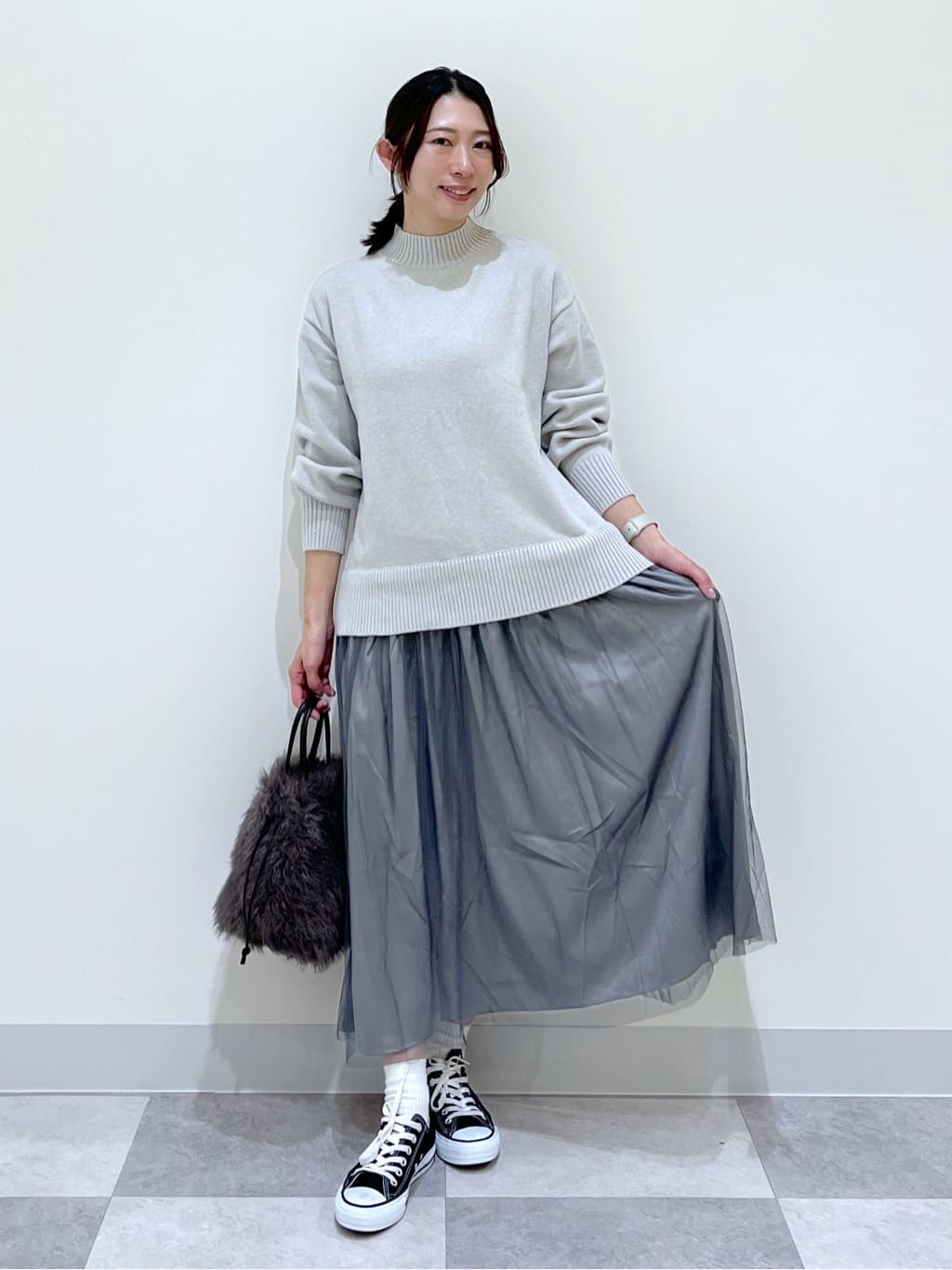 canaさんの「Dessin｜【洗える】ニットチュールドッキングワンピース」を使ったコーディネート