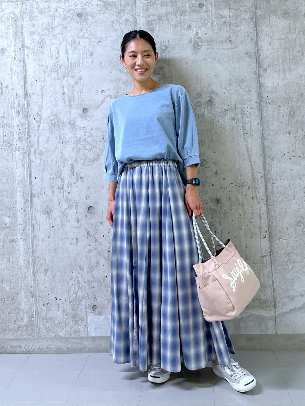 kumiさんの「Dessin｜【ウエストゴム・洗える】オンブレーチェック柄スカート」を使ったコーディネート