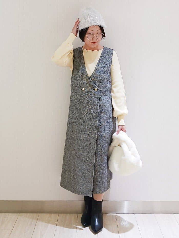 KaHoさんの「index｜ラップ風ツイードジャンスカ【洗濯機OK／防シワ】」を使ったコーディネート