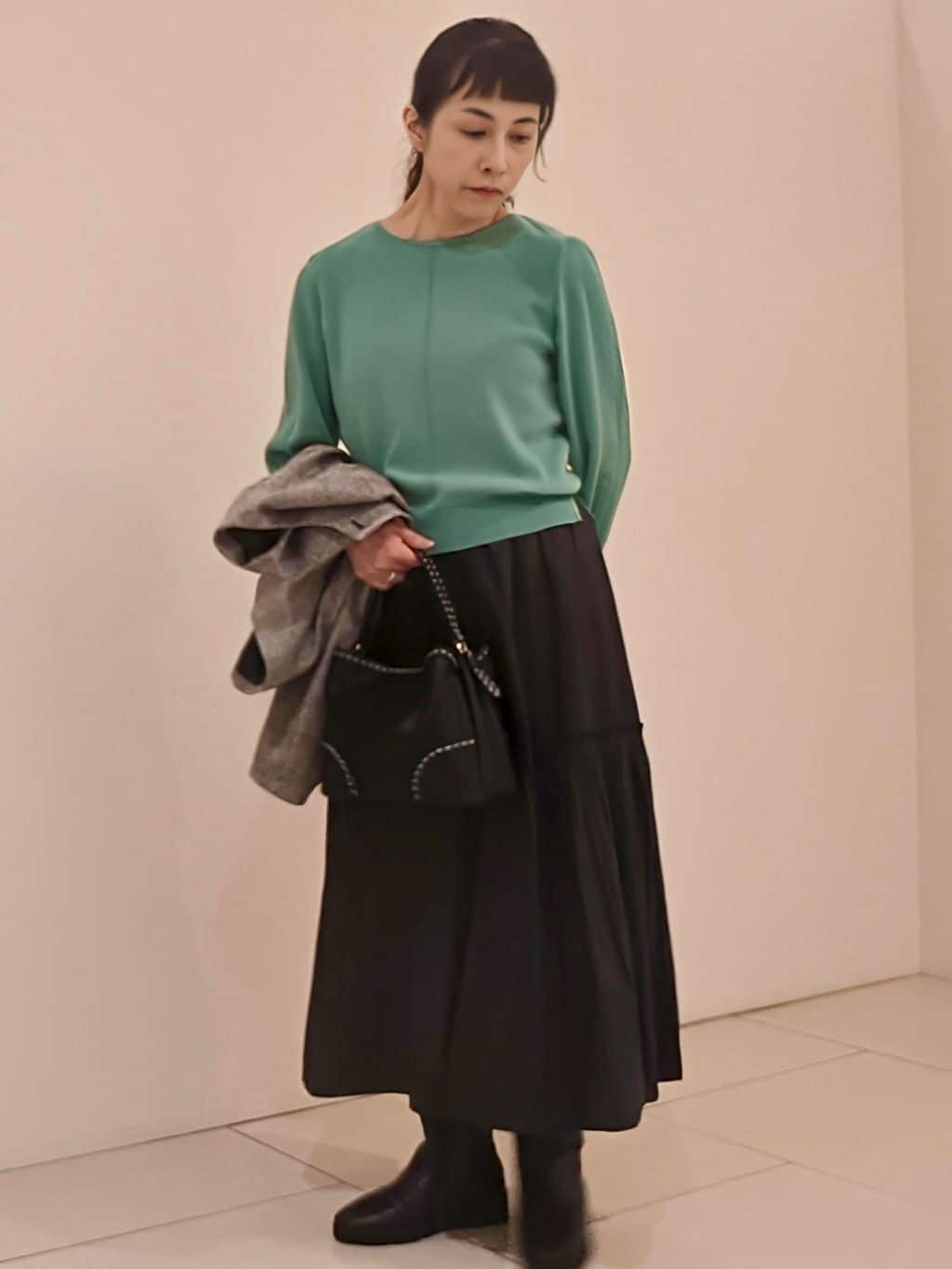 namiさんの「Reflect｜【選べる8色／スカートにもパンツにも◎】ウール混ボートネックニット」を使ったコーディネート