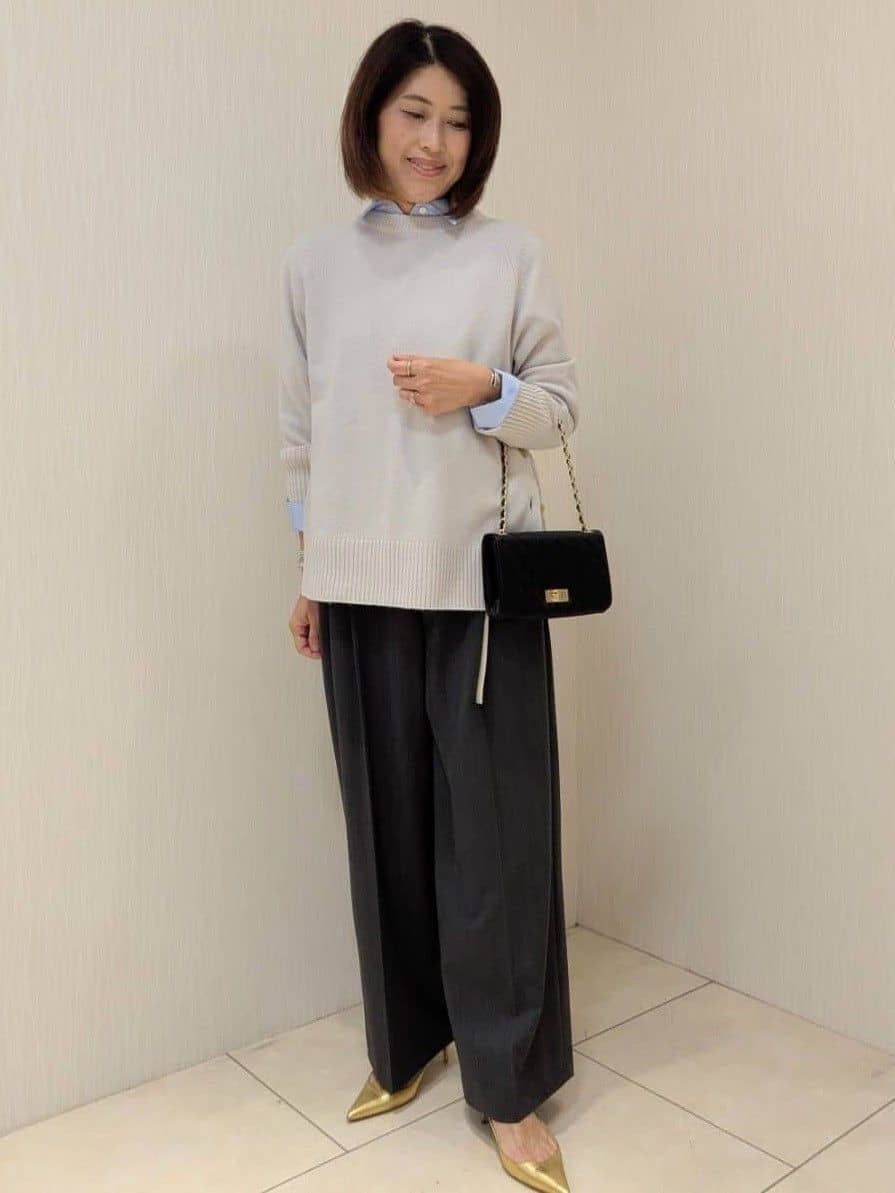 u-macoさんの「UNTITLED｜【重ね着もおすすめ/洗える】ウールカシミヤ クルーネックニット」を使ったコーディネート