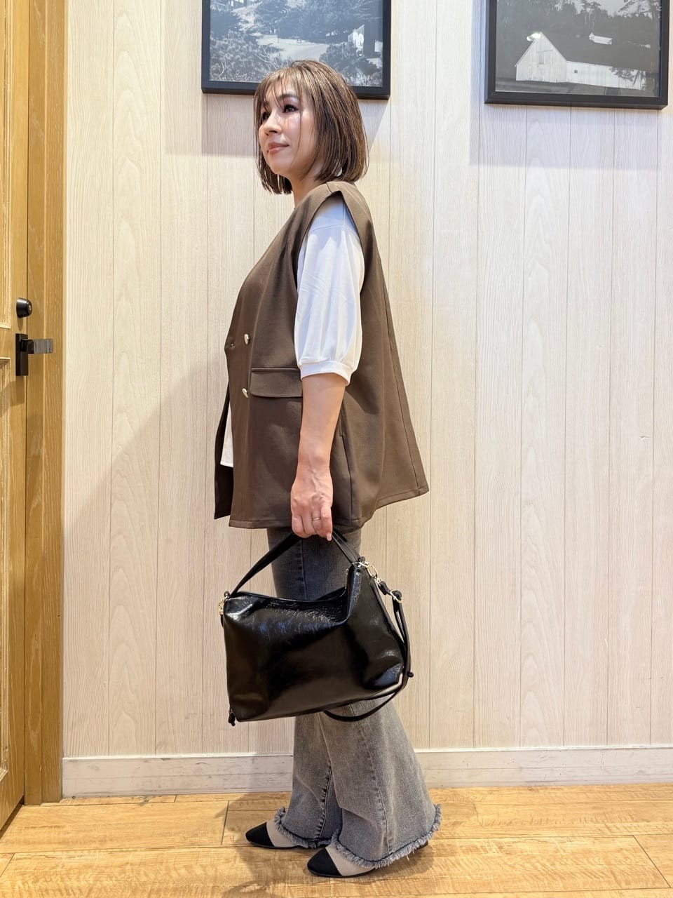 Megさんの「SHOO･LA･RUE｜【S-LL/セットアップ可/洗濯後しわになりにくい】ダブルベスト」を使ったコーディネート