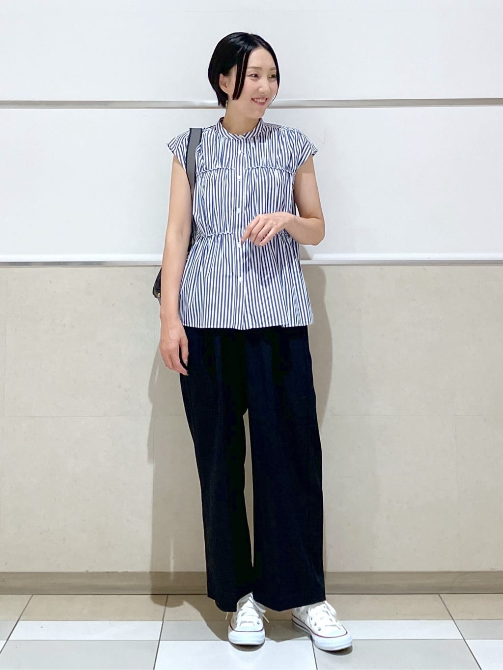 eriko さんの「Dessin｜【洗える】ストライプ柄ギャザーブラウス」を使ったコーディネート