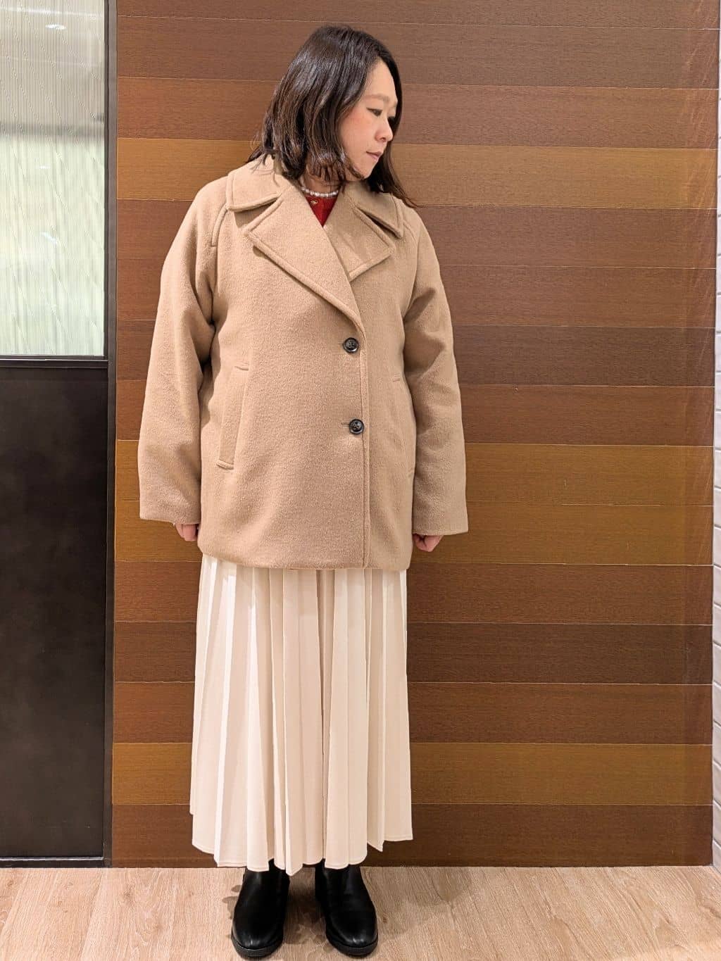 むっちゃんさんの「OPAQUE.CLIP｜カシミヤブレンドウールミドルピーコート」を使ったコーディネート