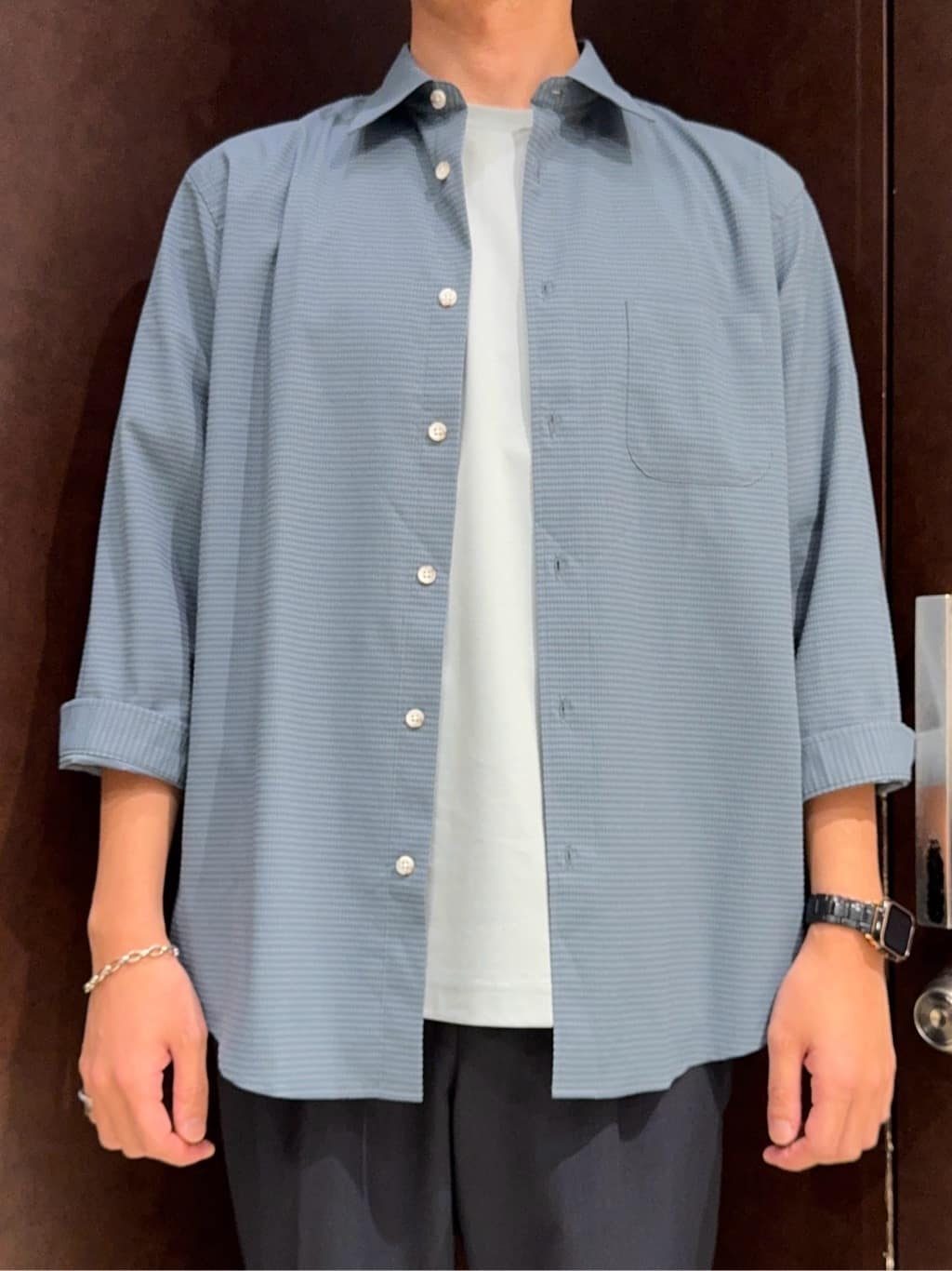 shuheiさんの「TAKEO KIKUCHI｜【COOL CITY WEAR】DotAir（R）サッカー シャツ」を使ったコーディネート