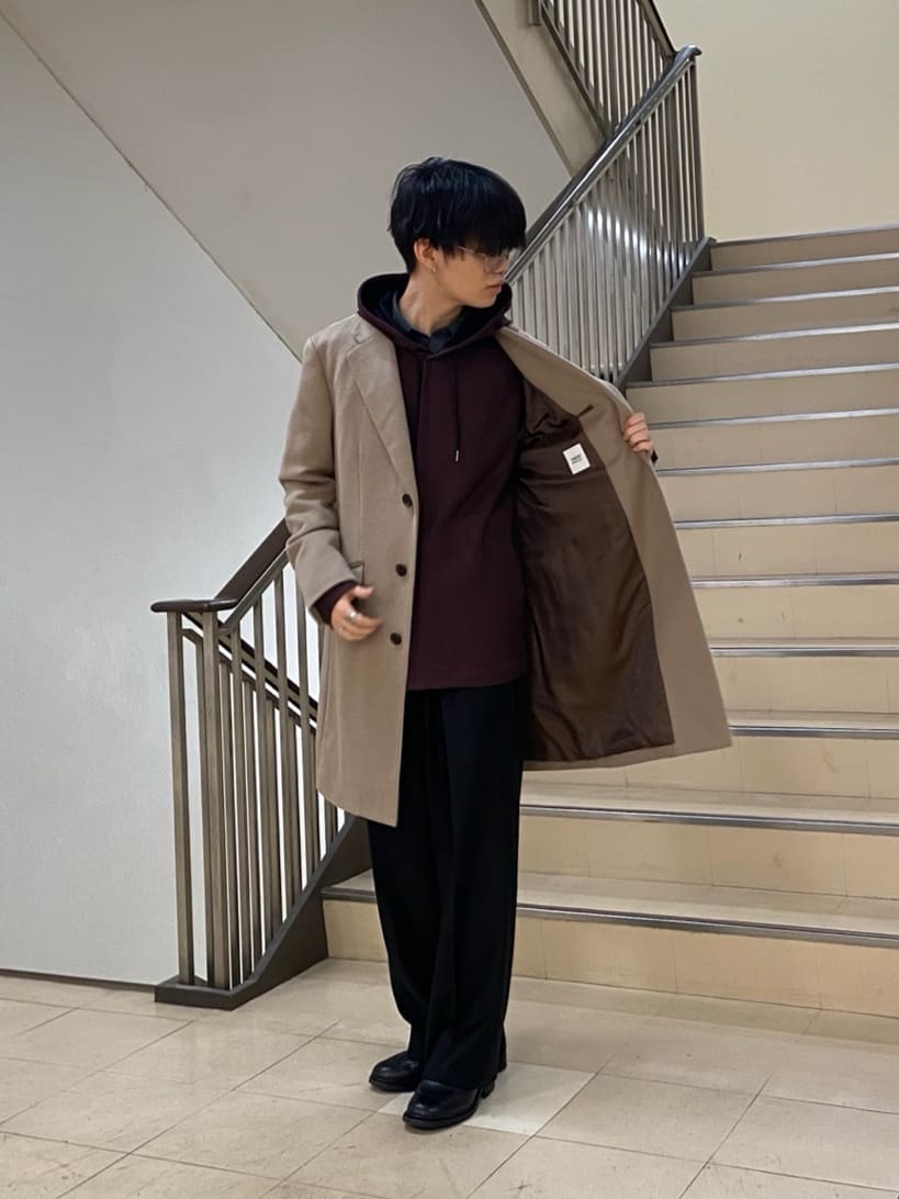キムラさんの「TAKEO KIKUCHI｜カシミヤブレンド ビーバー調チェスターコート」を使ったコーディネート