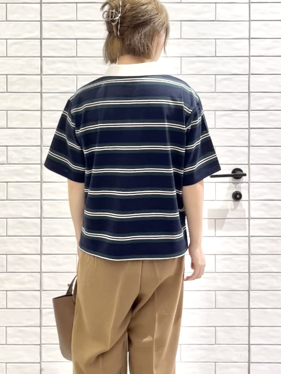 しおりさんの「OPAQUE.CLIP｜カラーボーダーポロカットソー【洗濯機洗い可】」を使ったコーディネート