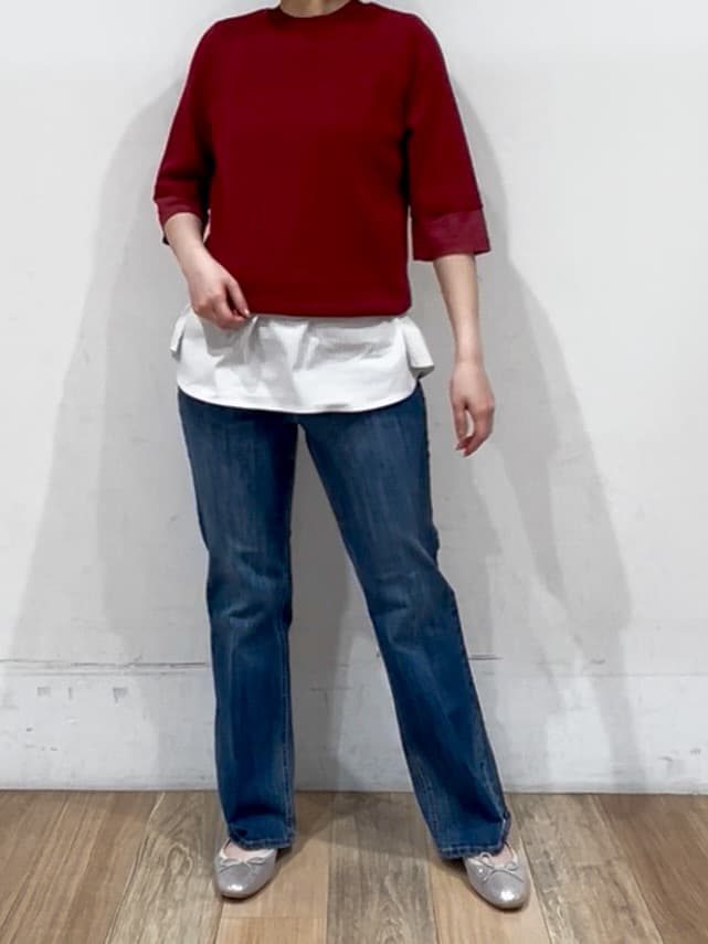 山さんさんの「grove｜【ひんやり多機能】やわらかドライタッチ 袖口シアードッキングプルオーバー」を使ったコーディネート