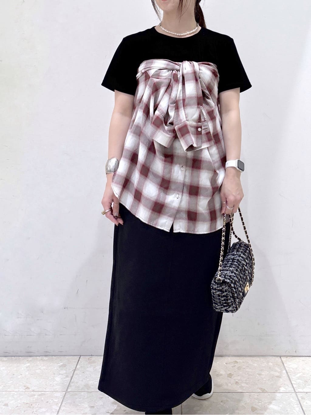 mameさんの「OPAQUE.CLIP｜フロッキーチュールTシャツ【洗濯機洗い可】」を使ったコーディネート
