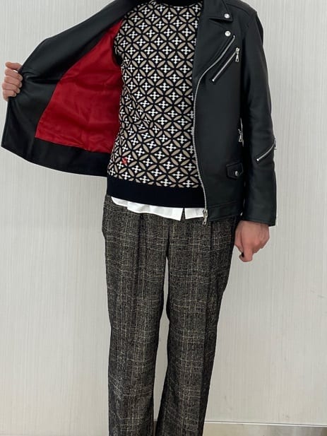 橋本さんの「DRESSTERIOR｜◆【本革】レザーライダースジャケット」を使ったコーディネート