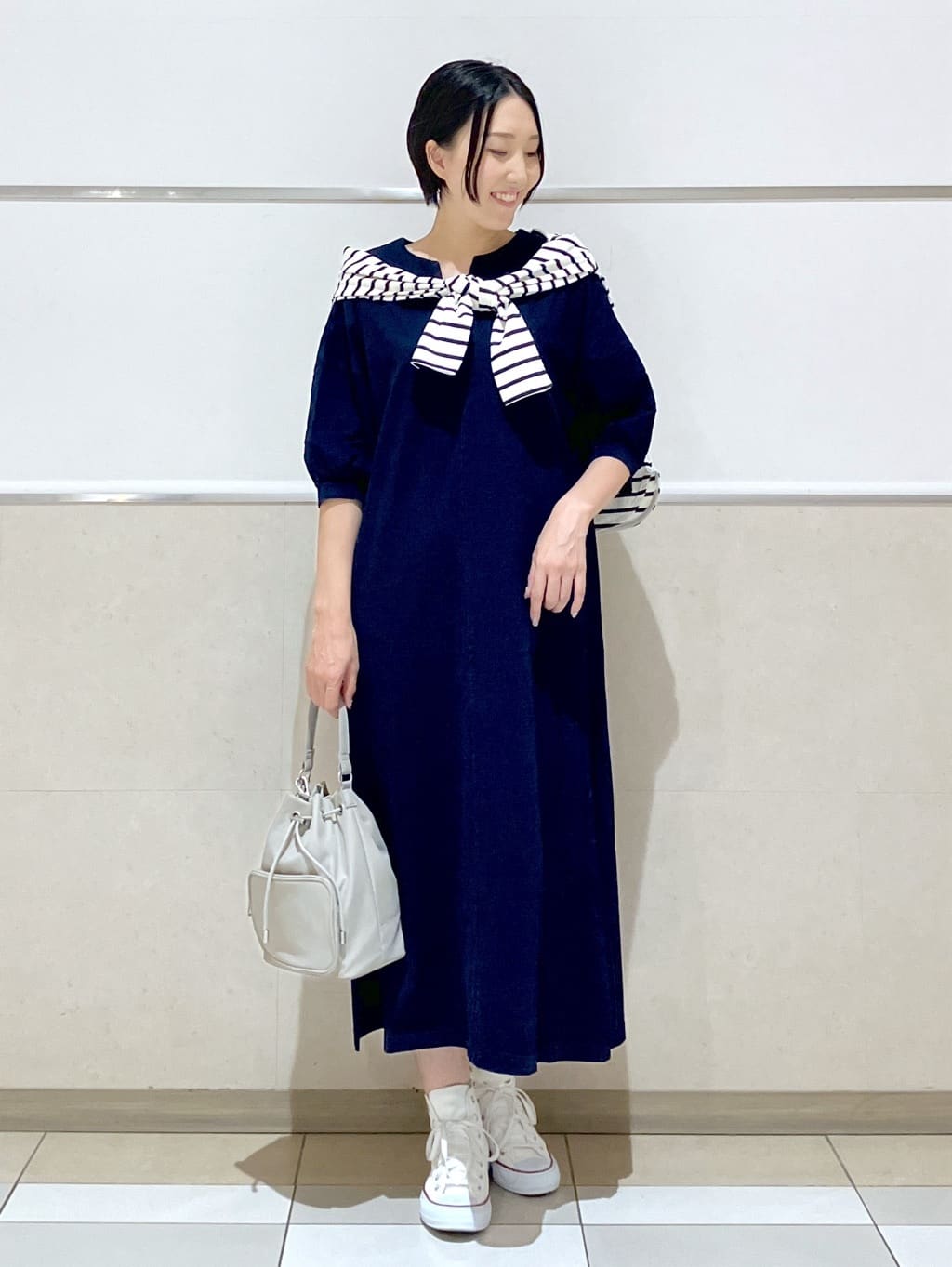 eriko さんの「Dessin｜【洗える】インディゴ天竺デニム調リラクシーワンピース」を使ったコーディネート