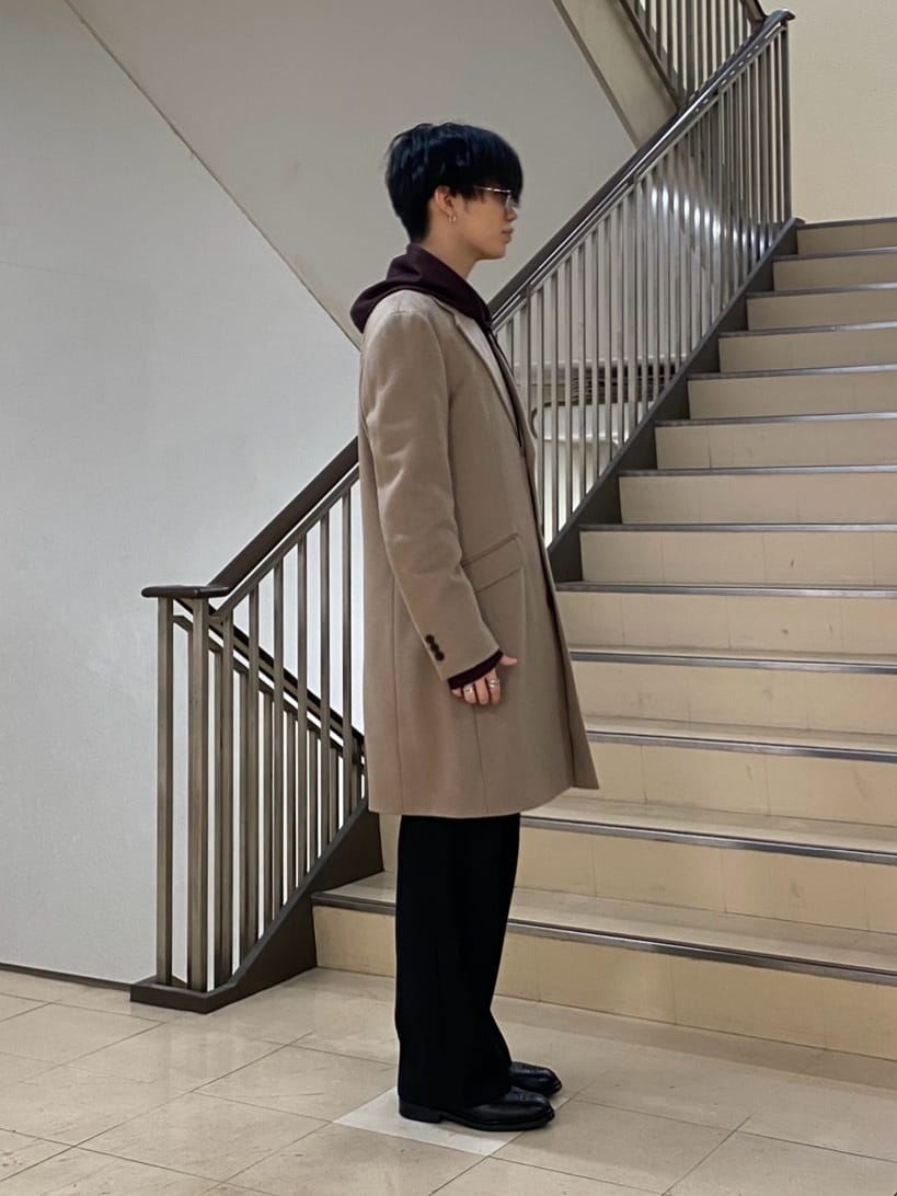 キムラさんの「TAKEO KIKUCHI｜カシミヤブレンド ビーバー調チェスターコート」を使ったコーディネート