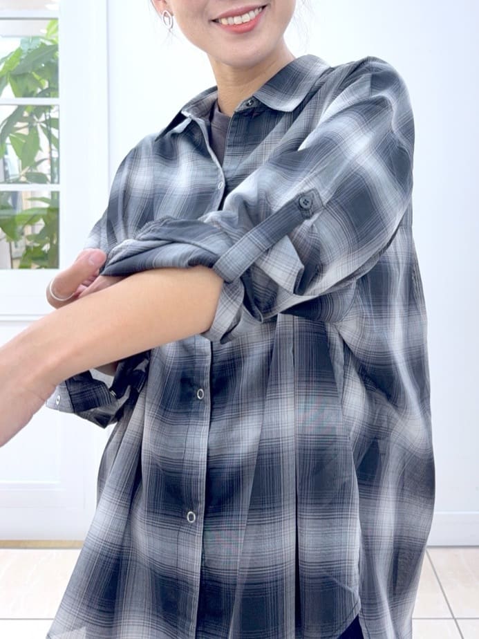 Osawaさんの「Dessin｜【洗える】シアーオンブレーチェックシャツ」を使ったコーディネート