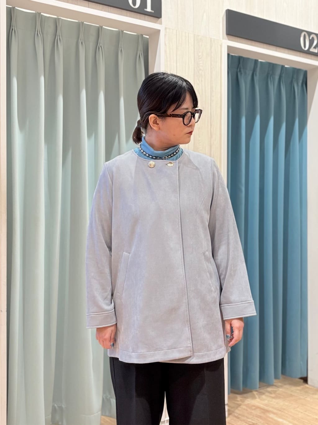 砂糖さんの「SHOO･LA･RUE｜【S-LL】上品さを纏う やわらかフェイクスエード ミドル丈ブルゾン」を使ったコーディネート
