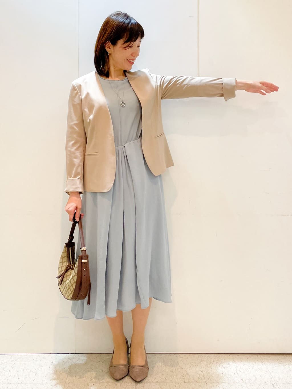 めいさんの「Reflect｜【吸水速乾／防しわ】シルキープリーツワンピース」を使ったコーディネート