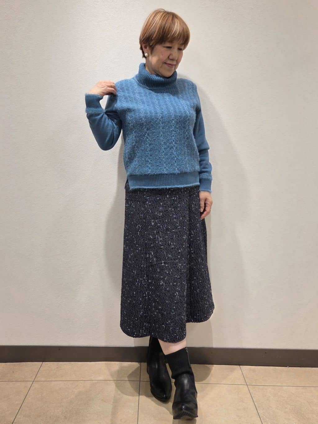 yoshiさんの「Reflect｜【ほんのりラメ感◎】ふわふわフェザーヤーンハイネックニット」を使ったコーディネート