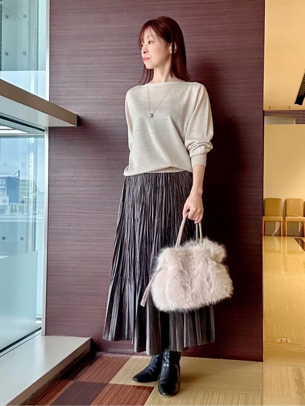 anaさんの「UNTITLED｜【アンサンブル可/洗える】シルクウールカシミヤ ドルマンスリーブニット」を使ったコーディネート