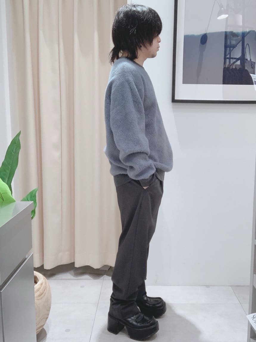 坂。さんの「THE SHOP TK｜【ふんわり心地いい肌触り】　ダイヤ柄シャギーニット」を使ったコーディネート