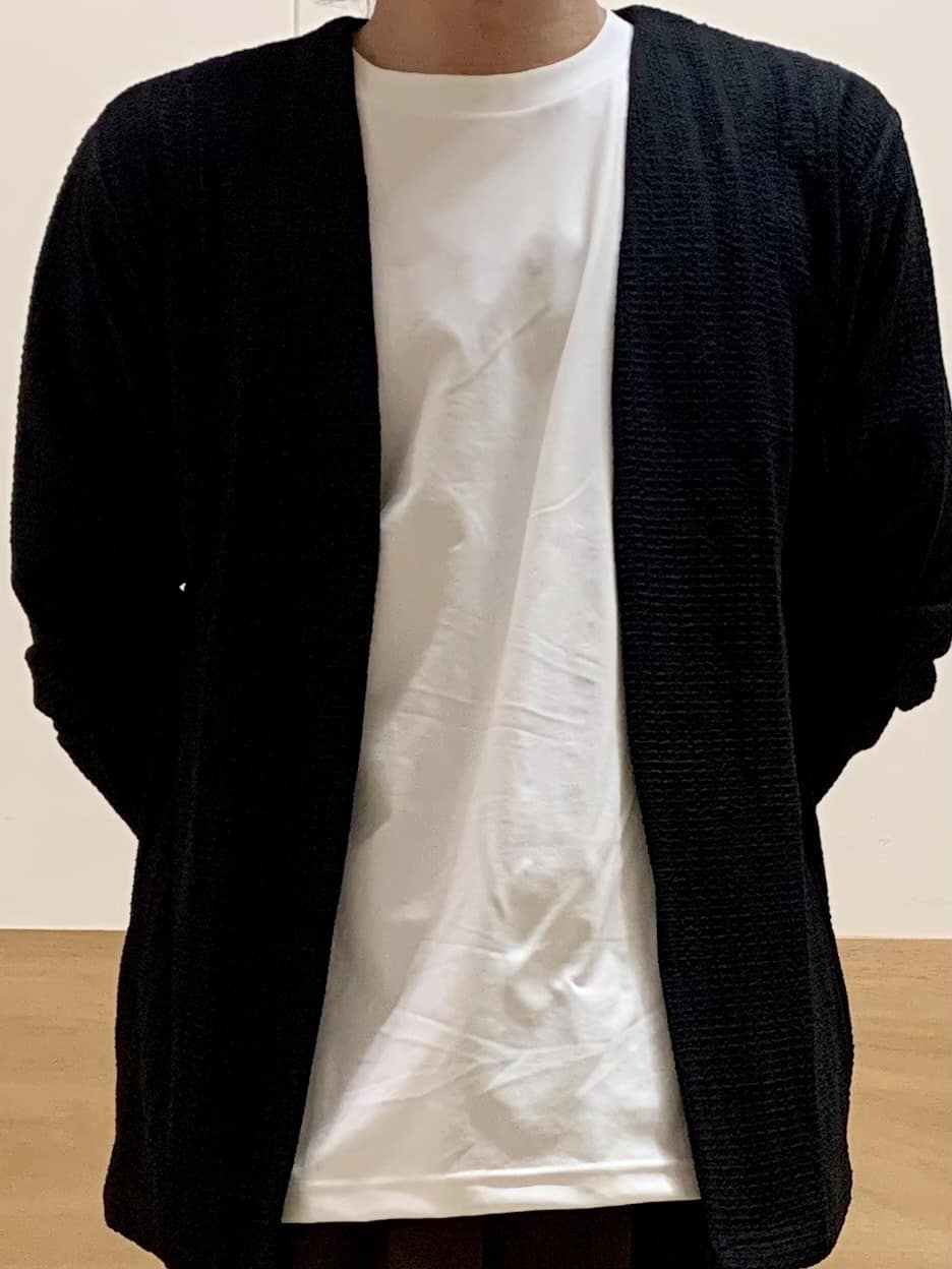 MATUさんの「THE SHOP TK｜【セットでお買い得！！】長袖カーディガン＋半袖Tシャツ　洗濯機OK/吸水速乾(Tシャツのみ)」を使ったコーディネート