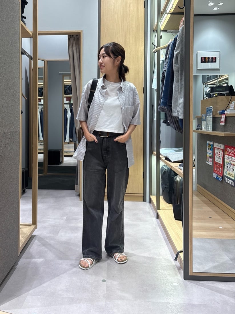 よぴさんの「TAKEO KIKUCHI｜【COOL CITY WEAR】ストライプジャージ ボタンダウンシャツ /接触冷感」を使ったコーディネート