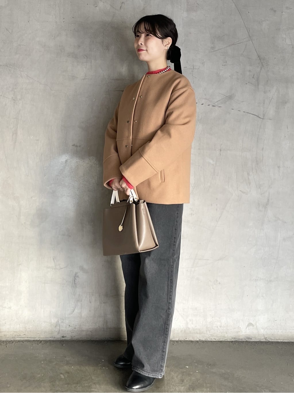 tomokoさんの「OPAQUE.CLIP｜ウールライクメルトンノーカラーコート【洗濯機洗い可】」を使ったコーディネート