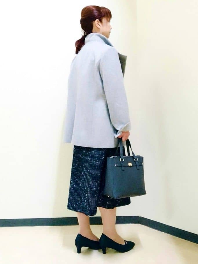 花さんの「Reflect｜【SS-4Lサイズ／衿が顔に当たらない◎】スタンドネックミドルコート」を使ったコーディネート