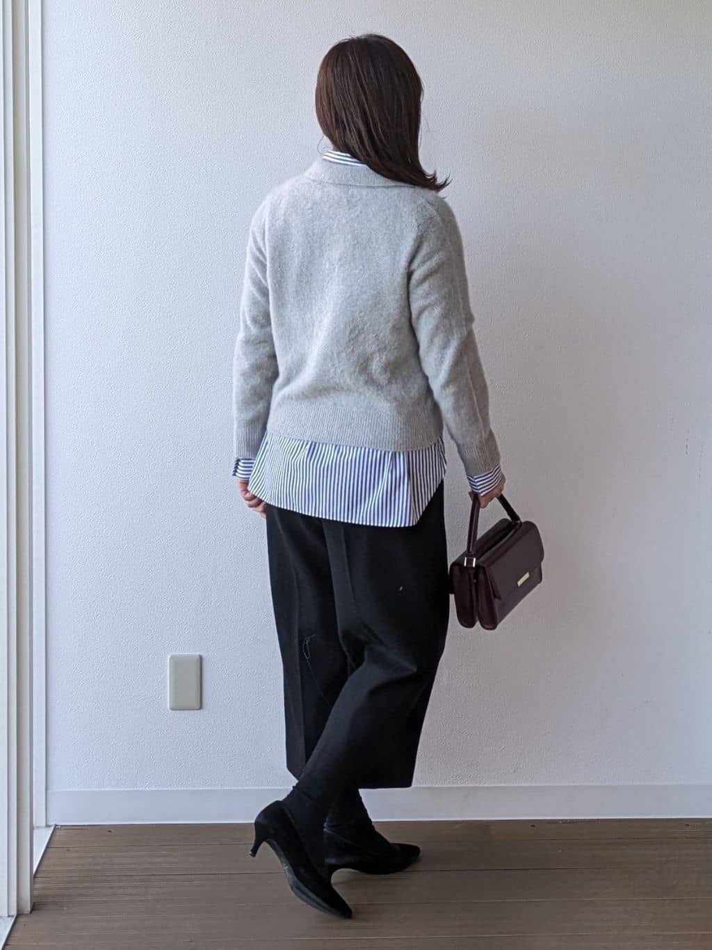 なみきさんの「UNTITLED｜【ふわふわニット/オンオフ使える】フォックスカシミヤ衿付きカーディガン」を使ったコーディネート