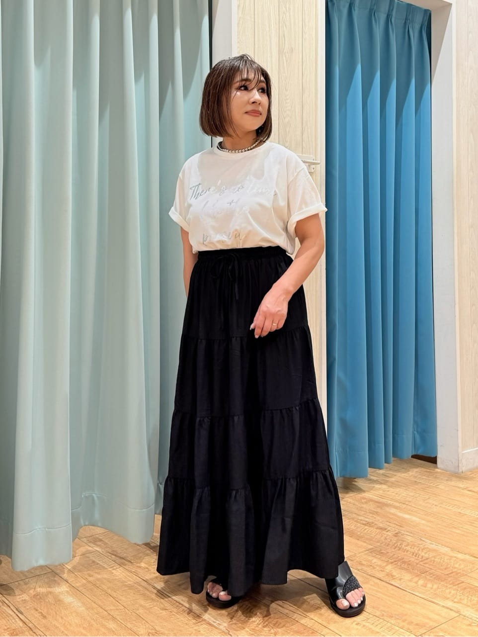 Megさんの「SHOO･LA･RUE｜【S-LL/ひんやり/UV】選べる6柄でそれぞれ欲しくなる プリントTシャツ」を使ったコーディネート