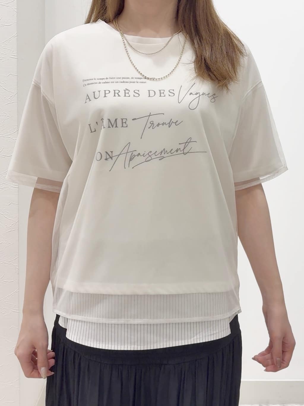 しかっちさんの「grove｜ラフだけどおしゃれ　チュールレイヤードTシャツ」を使ったコーディネート
