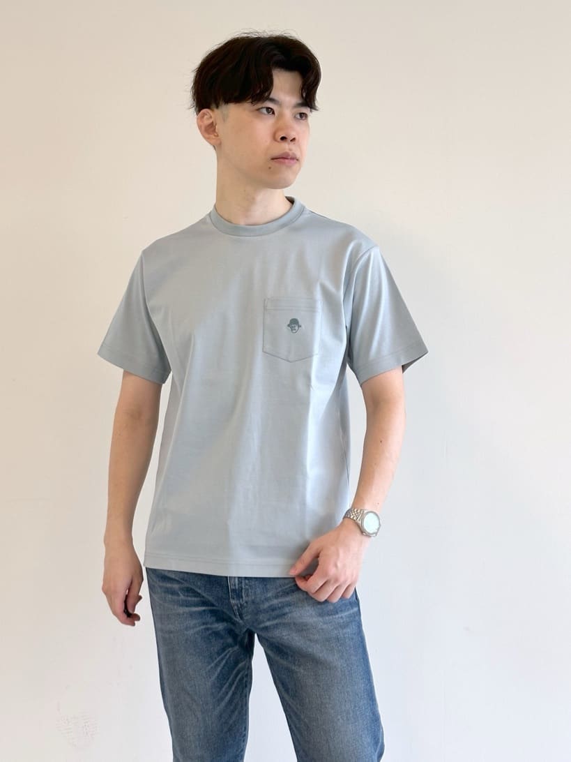 イッシーさんの「TAKEO KIKUCHI｜【COOL CITY WEAR】ワンポイント刺しゅう ポケットTシャツ /接触冷感」を使ったコーディネート