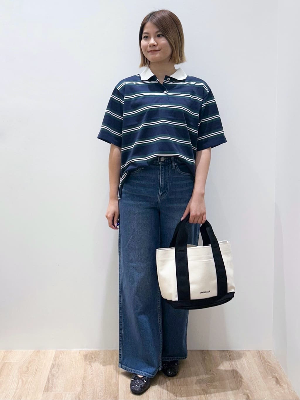 suzukaさんの「OPAQUE.CLIP｜カラーボーダーポロカットソー【洗濯機洗い可】」を使ったコーディネート