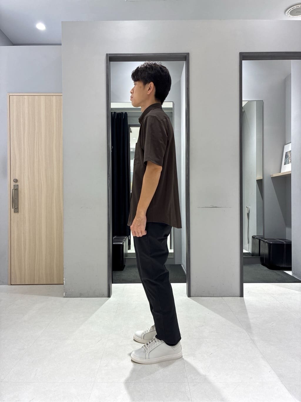 わいずみさんの「TAKEO KIKUCHI｜【COOL CITY WEAR】ストライプジャージ ボタンダウンシャツ /接触冷感」を使ったコーディネート